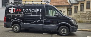 Lettrage adhésif sur véhicule AN CONCEPT GROUP à Dombresson, par PixelPub
