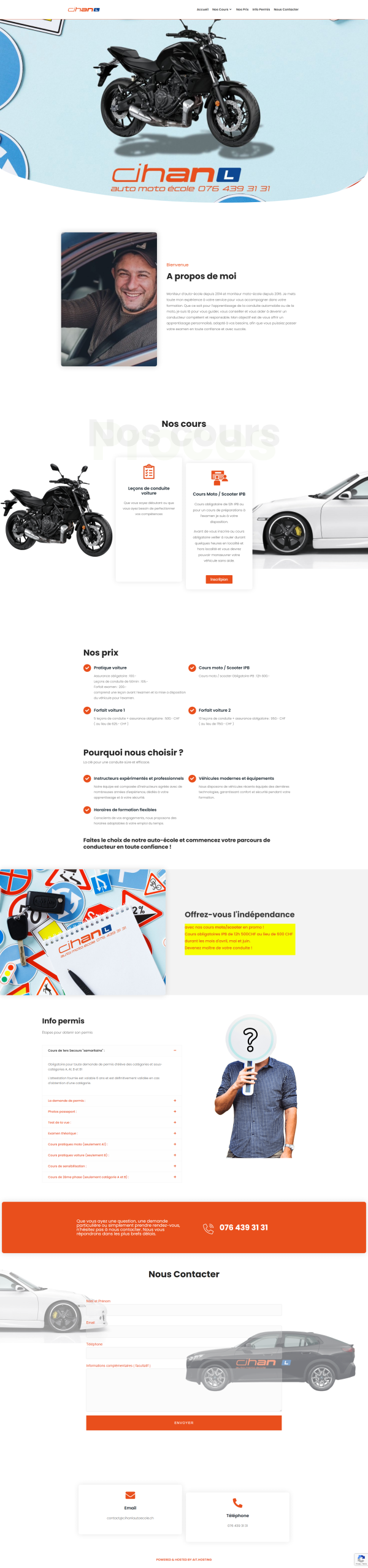 Auto-école offrant des cours de conduite voiture et moto, tarifs et contact inclus.