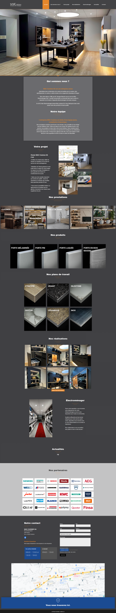 Page web de MAC.Cuisines, concepteur de cuisines et espaces sur mesure, avec infos et contacts.